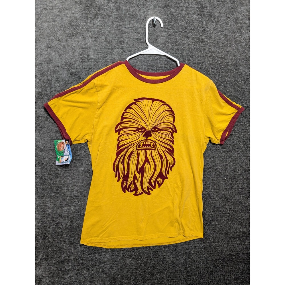 Star Wars Fifth Sun Chewbacca Graphic Ringer T-Shirt Yellow Burgundy Mens Large